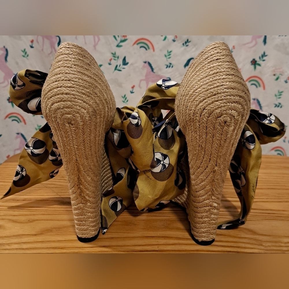 EUC RARE Vintage Y2K Gucci Platform Boho Jute & Silk Wedge Espadrille Shoe SZ 6 - Picture 5 of 10